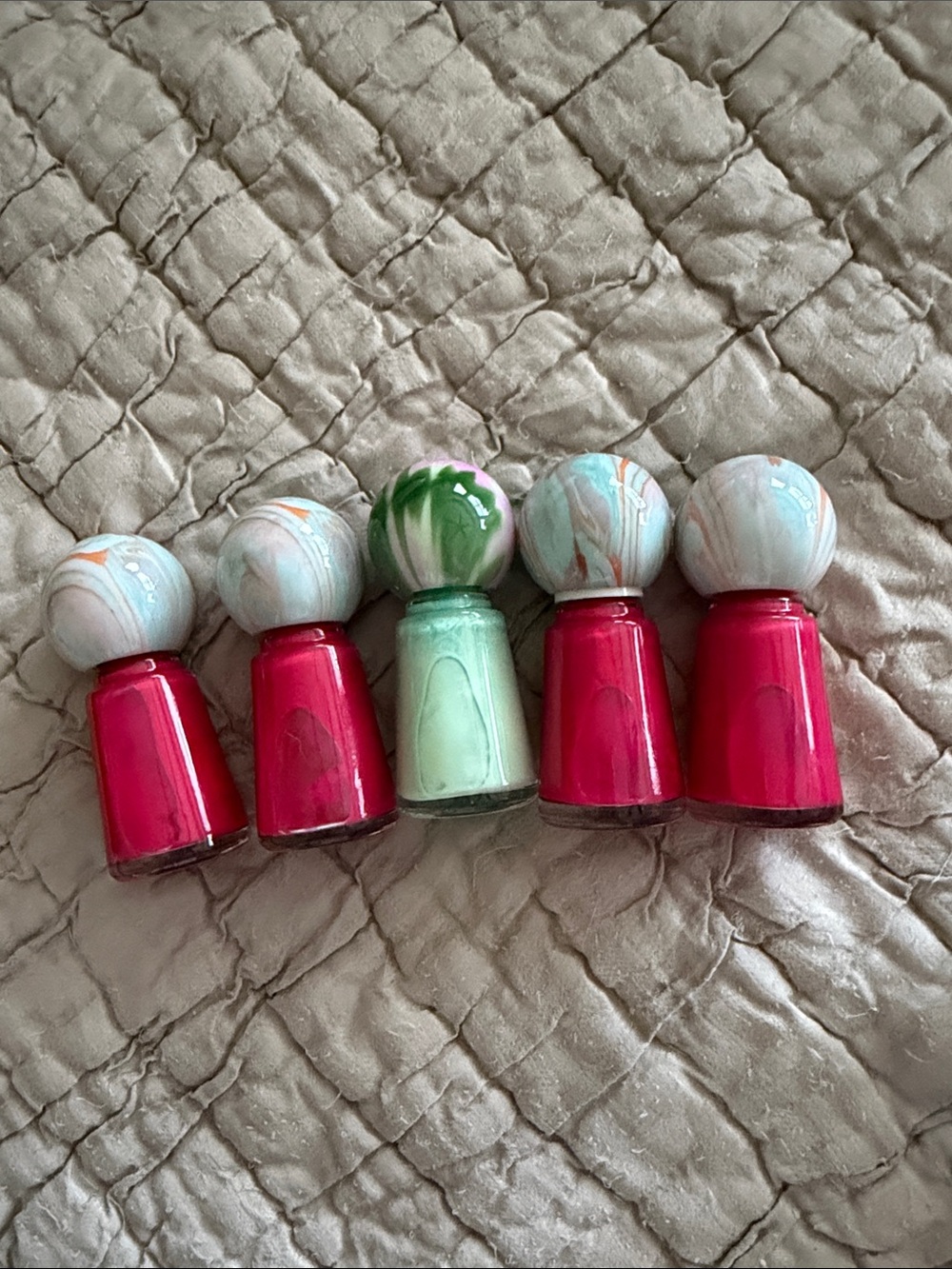 Set of 5 pleasing Nail Polishes — Red & Mint Shades Sprouting and Your Mine